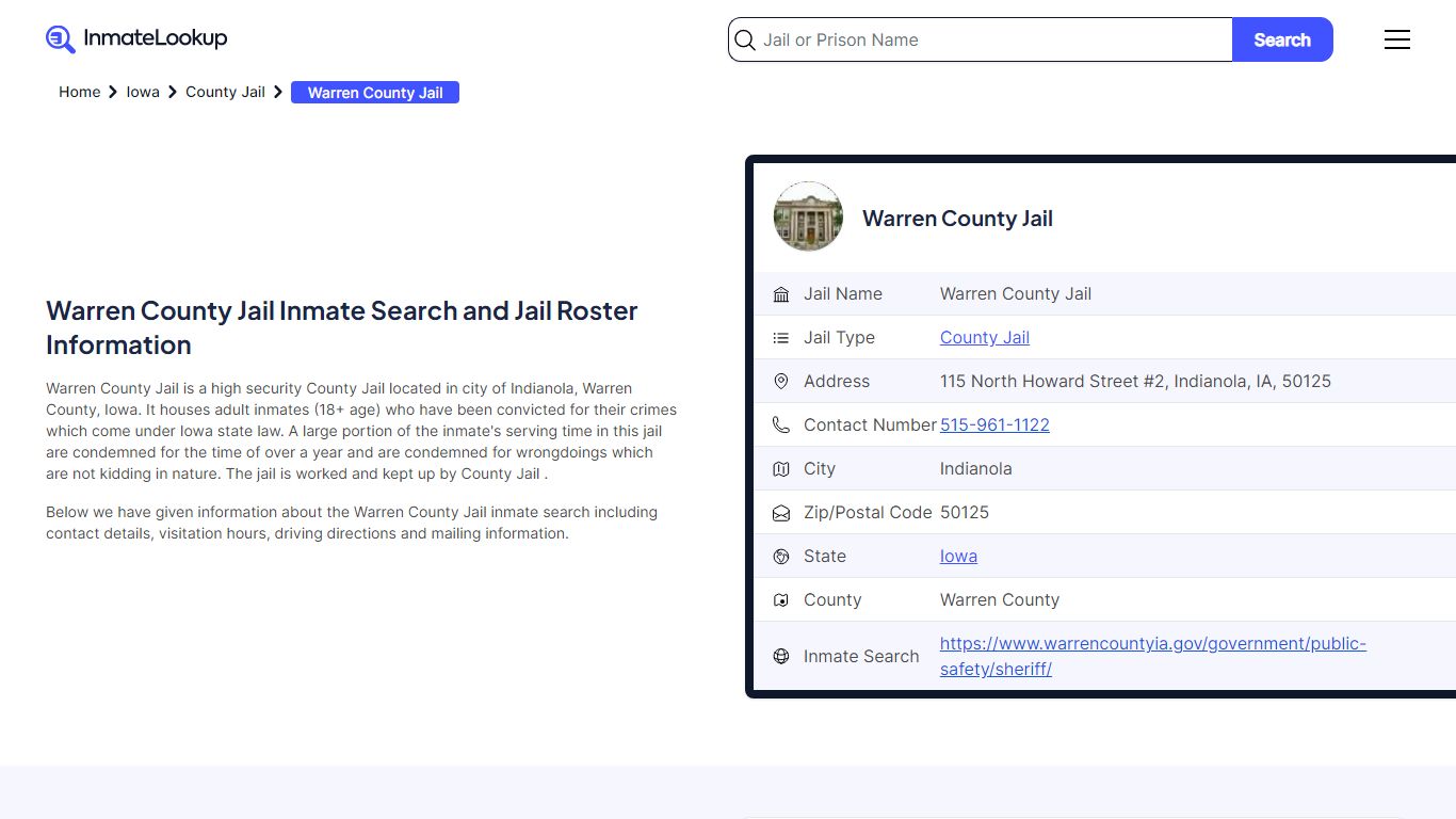Warren County Jail Inmate Search and Jail Roster Information